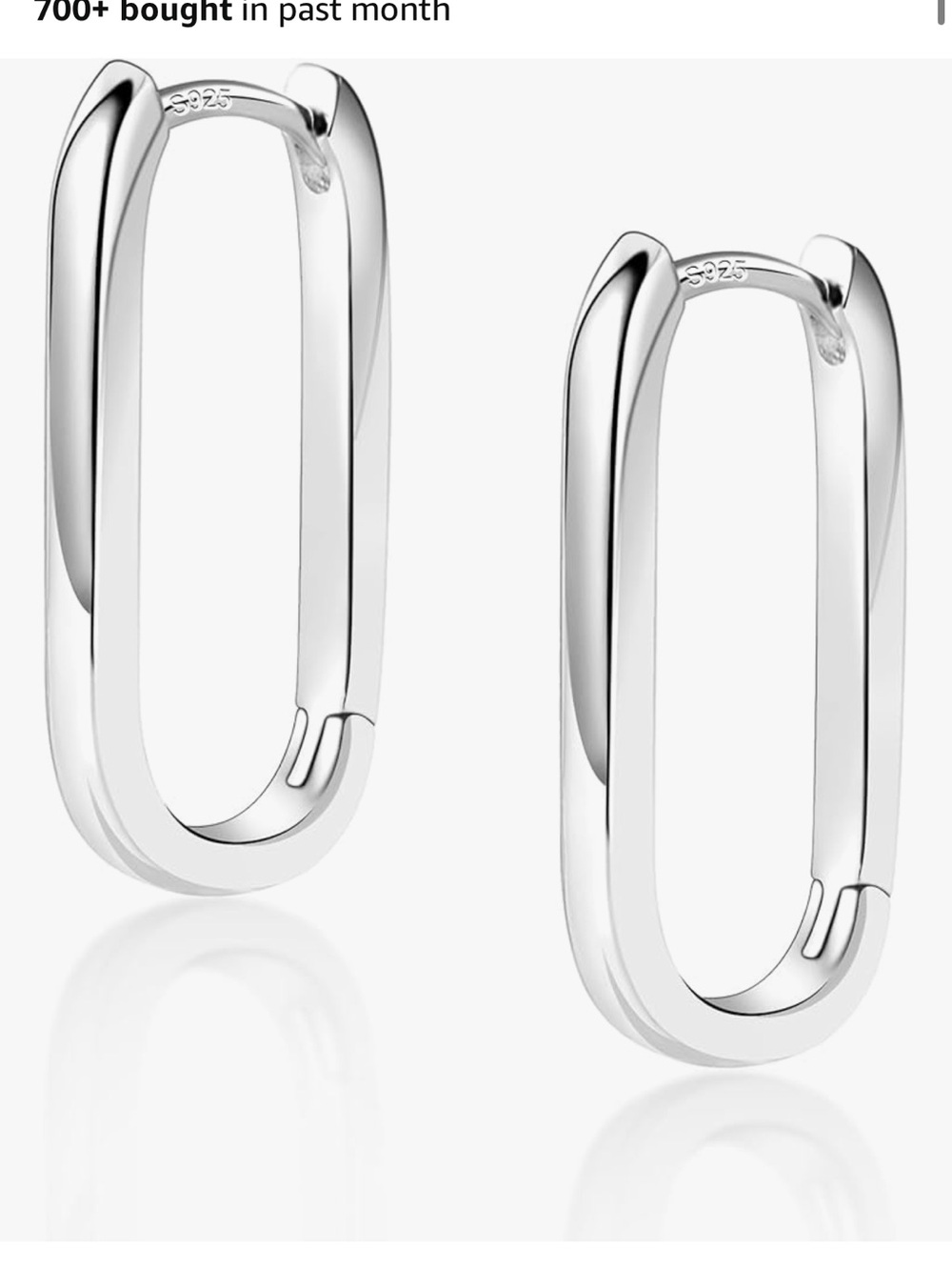 Sterling Silver Oval Hoop Earrings - Silver